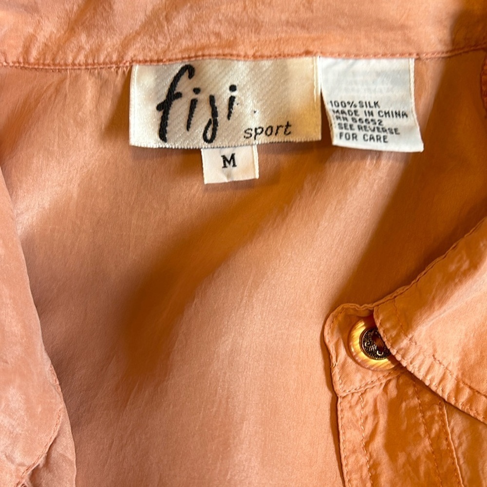 Fiji Soft Peach Silk Long Sleeve Fringed Back Long Sleeve Blouse Women’s M - Picture 8 of 8